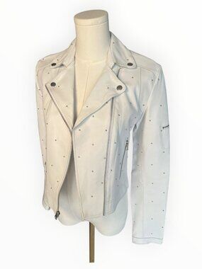 Yvonne LaFleur White Studded Genuine Leather Moto Jacket XS